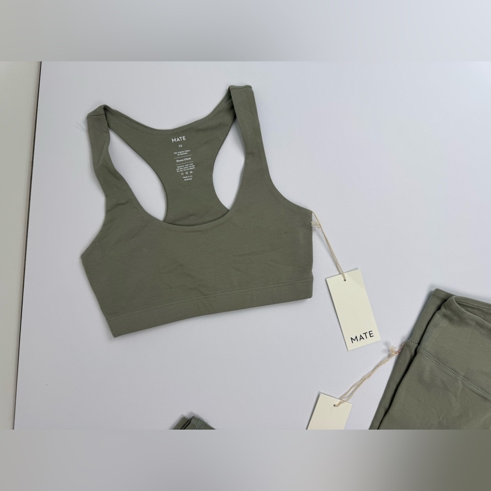 NWT MATE The Label Organic Cotton Stretch Bra Legging Set Size XS Sage Green - Picture 3 of 16